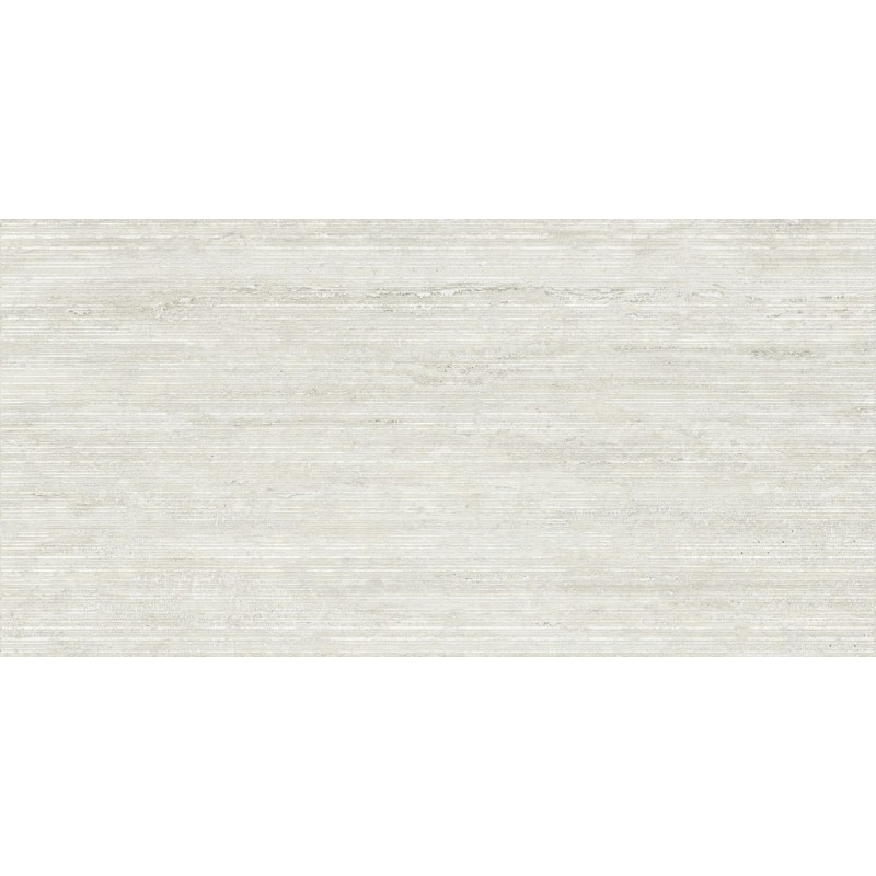 Porcelánico Sanmauro de Mikonos en color Ivory, acabado trace, con estriado fino sobre la veta, formato 60x120 cm