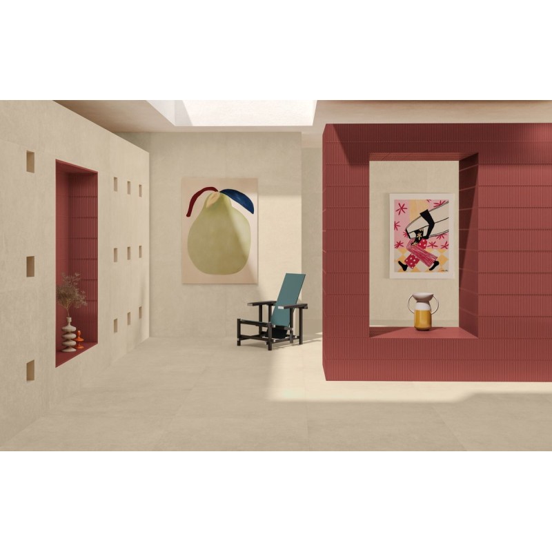 Espacio de la casa con azulejos efecto cemento en tonos cálidos, colección Pulse de Harmony
