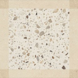 Porcelánico decorado Croma de Harmony en color Sand, acabado mate, formato 25x25 cm con motivo de terrazo enmarcado