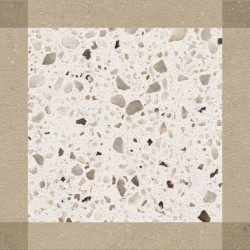Porcelánico decorado Croma de Harmony en color Taupe, acabado mate, formato 25x25 cm con motivo de terrazo enmarcado