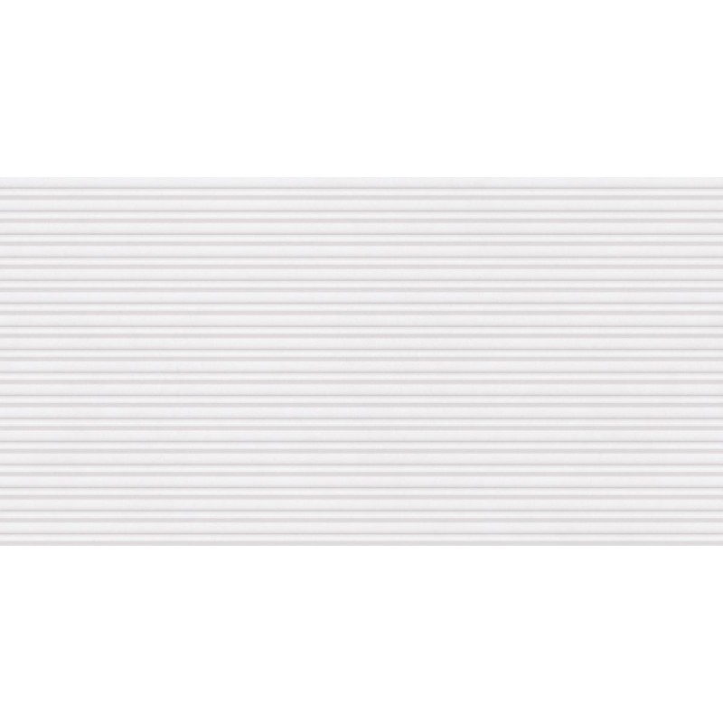 Revestimiento Omni Riga de Peronda en color White, acabado natural, con relieve de franjas lineales en formato 60x120 cm