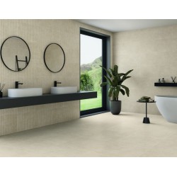 Revestimiento de pasta blanca con relieve Madison Split de Keratile en color Sand, acabado mate, formato 33,3x90 cm