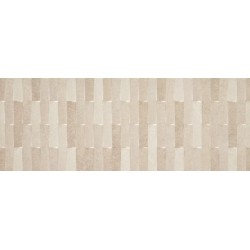 Revestimiento de pasta blanca Rhein de Alaplana con relieve de mosaico en tonos cálidos, acabado mate, formato 33,3x90 cm
