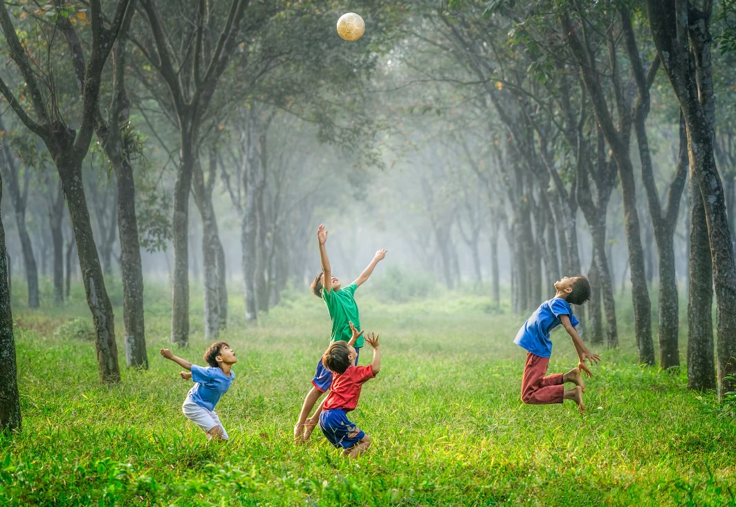 niños jugando en un jardín