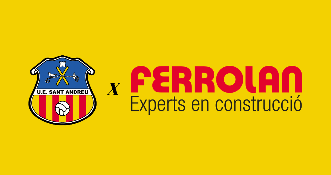 Logotipos de la UE Sant Andreu y Ferrolan sobre fondo amarillo