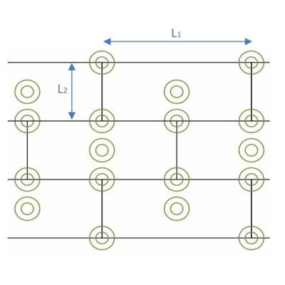 Esquema de colocación rompejuntas + plot central: posición de los plots bajo las baldosas