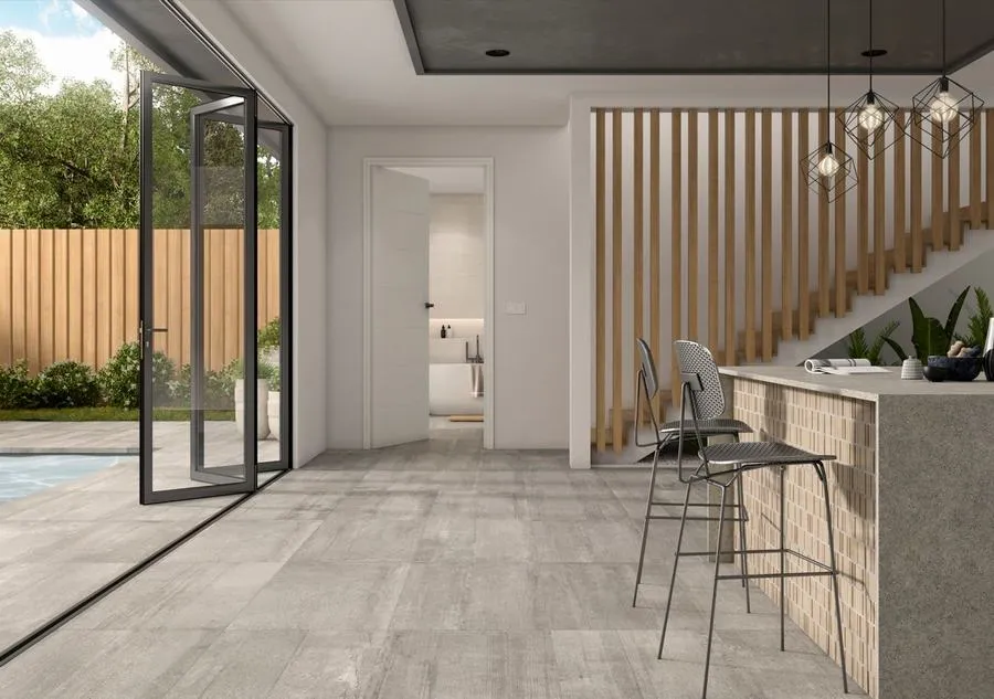 Ambiente con azulejos efecto cemento, colección Ragnar de Colorker