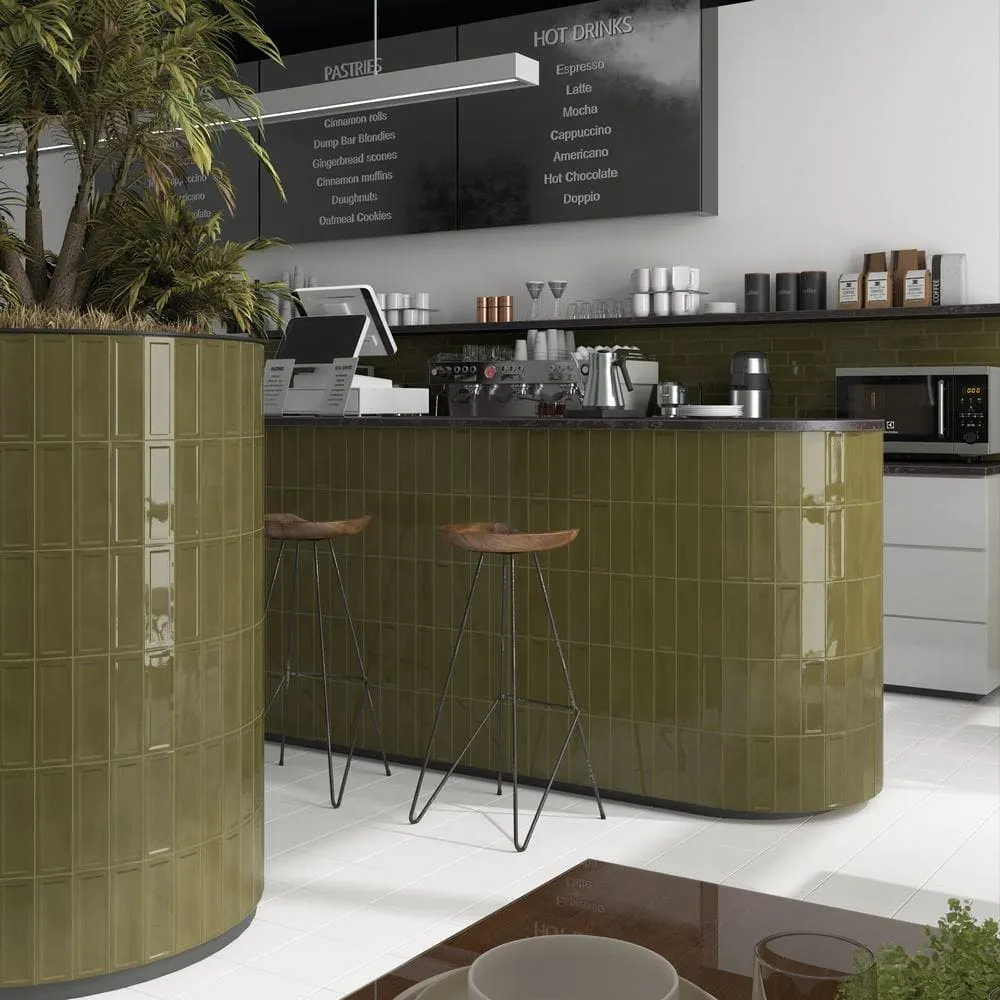 Ambiente con azulejos efecto monocolor, colección Island de Equipe