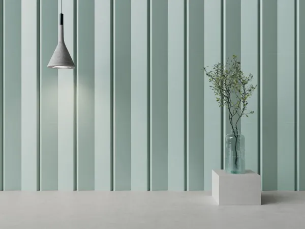 Ambiente con azulejos efecto monocolor en tonos fríos, colección Ona de Harmony