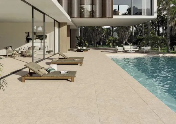 Ambiente con azulejos efecto piedra, colección Bedford de Exagres