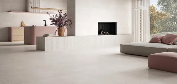Ambiente con azulejos efecto piedra, colección Irta de Navarti