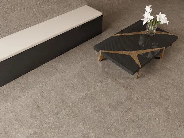 Ambiente con azulejos efecto piedra en tonos cálidos, colección Light stone de Argenta