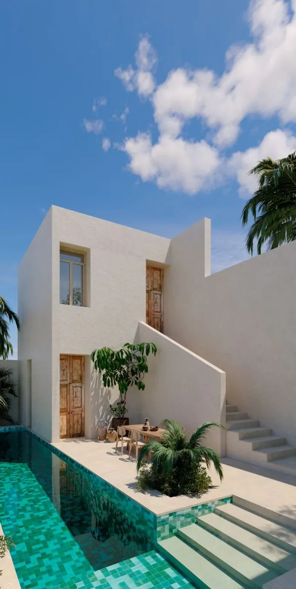 Ambiente con azulejos efecto piedra en tonos fríos, colección Pietra di sicilia de Marazzi