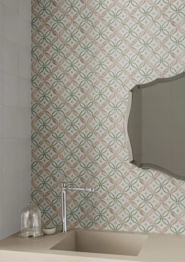 Baño con azulejos efecto barro, colección Art craft de Marazzi