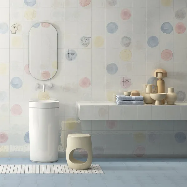 Baño con azulejos efecto barro, colección Rúbrica de Vives