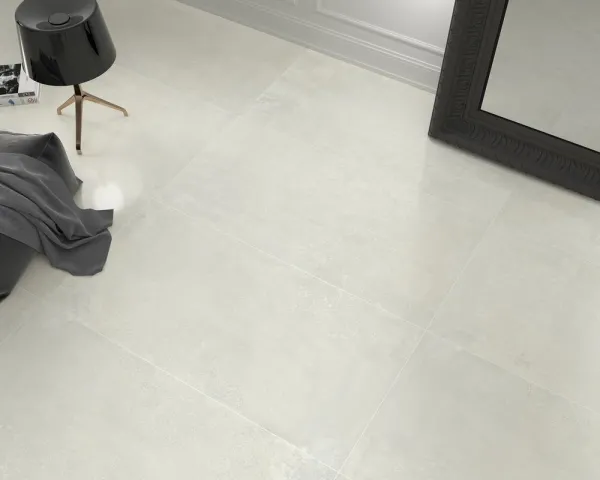 Baño con azulejos efecto botánico en tonos neutros, colección Magnet de Dune