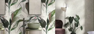 Baño con azulejos efecto cemento en tonos neutros, colección Ama de Ape