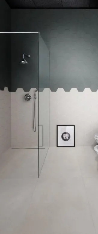 Baño con azulejos efecto cemento, colección Cementum de Marazzi