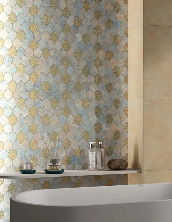 Baño con azulejos efecto cemento, colección Pictura de Naxos