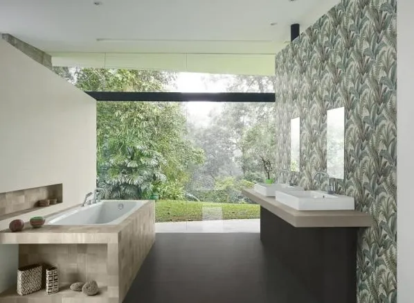 Baño con azulejos efecto cemento, colección Poster de Marazzi