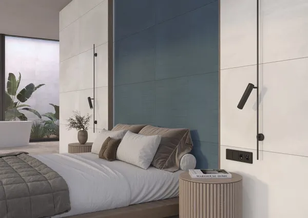 Baño con azulejos efecto cemento, colección Watery de TAU ceràmica