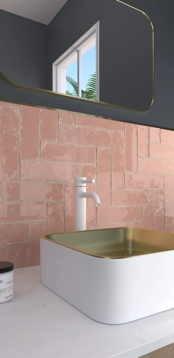 Baño con azulejos efecto hidráulico, colección Antiga de Dune