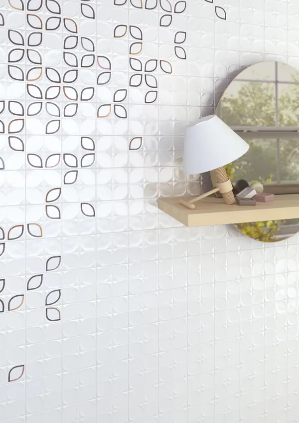 Baño con azulejos efecto hidráulico en tonos neutros, colección Etnia de Vives