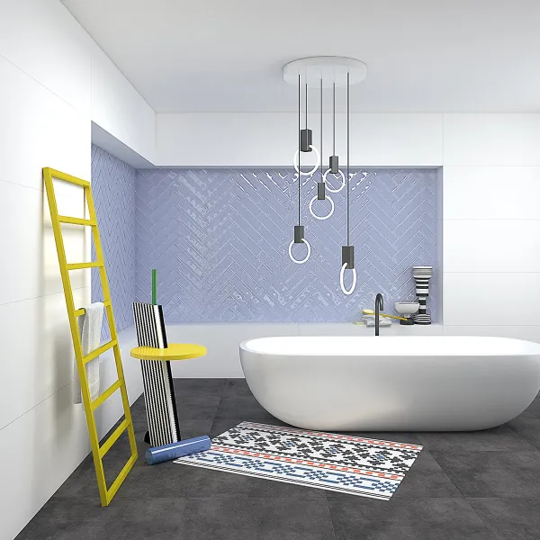 Baño con azulejos efecto hidráulico, colección Hanami de Vives