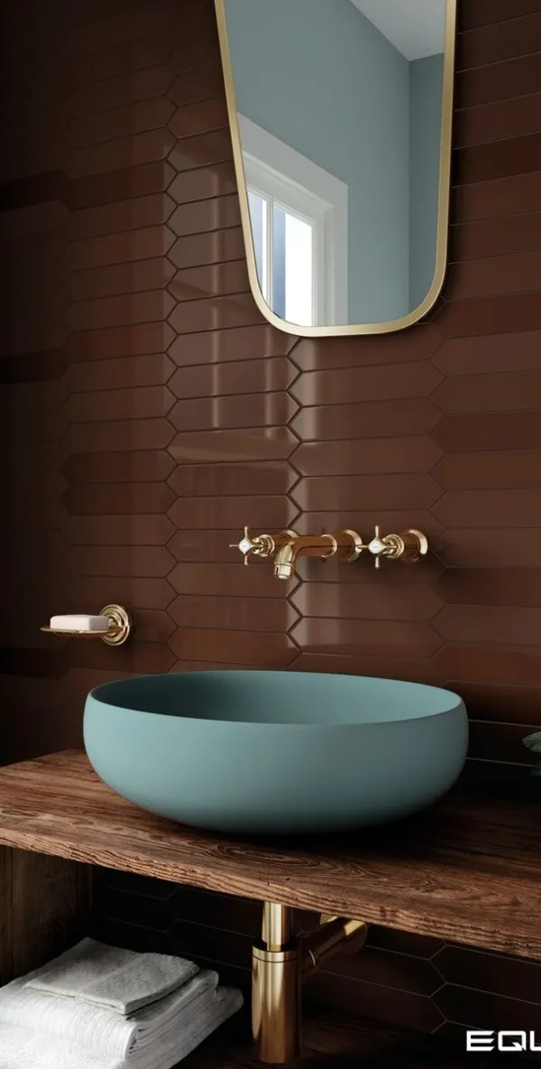 Baño con azulejos efecto monocolor, colección Arrow de Equipe