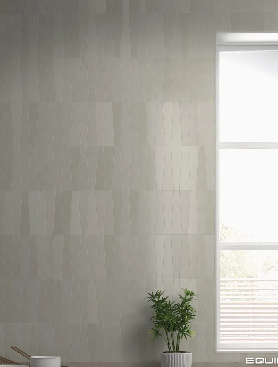 Baño con azulejos efecto monocolor en tonos neutros, colección Bamboo de Equipe