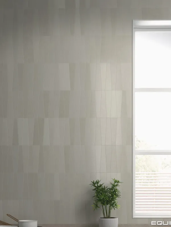 Baño con azulejos efecto monocolor en tonos neutros, colección Bamboo de Equipe