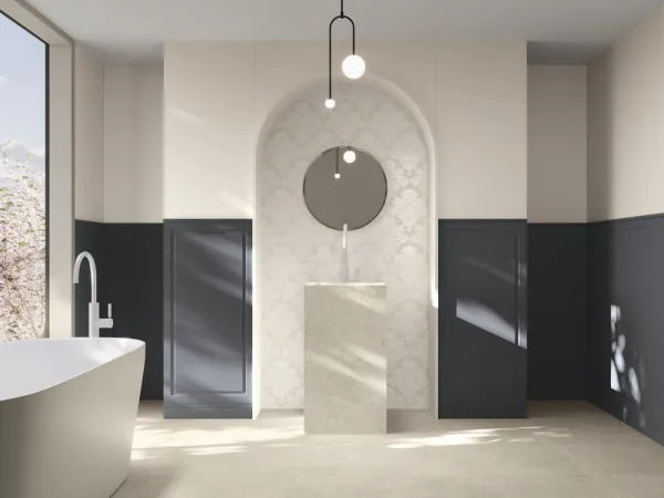 Baño con azulejos efecto monocolor, colección Bellagio de Ape