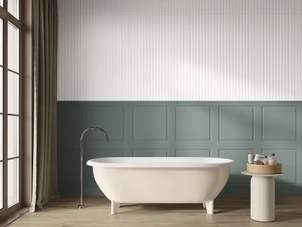 Baño con azulejos efecto monocolor, colección Bellagio de Ape