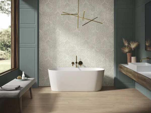 Baño con azulejos efecto monocolor, colección Bellagio de Ape
