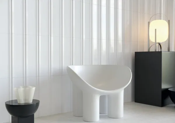Baño con azulejos efecto monocolor, colección Bow de Harmony