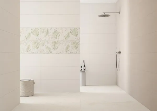 Baño con azulejos efecto monocolor, colección Chromatic de TAU ceràmica
