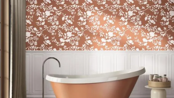 Baño con azulejos efecto monocolor en tonos cálidos, colección Colorful de Ape