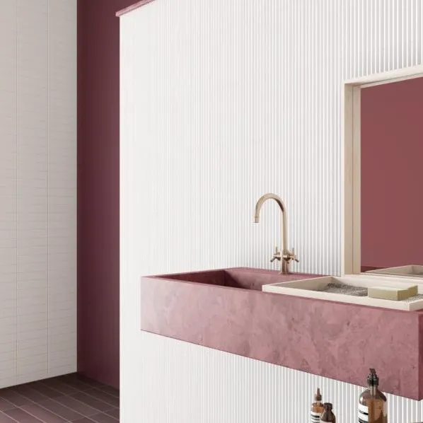 Baño con azulejos efecto monocolor en tonos cálidos, colección Costa nova de Equipe