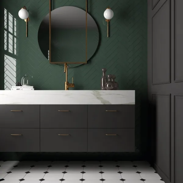 Baño con azulejos efecto monocolor en tonos neutros, colección Costa nova de Equipe