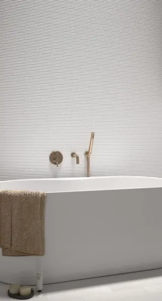 Baño con azulejos efecto monocolor en tonos neutros, colección Costa nova de Equipe