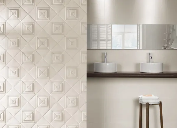 Baño con azulejos efecto monocolor, colección D autore de Natucer