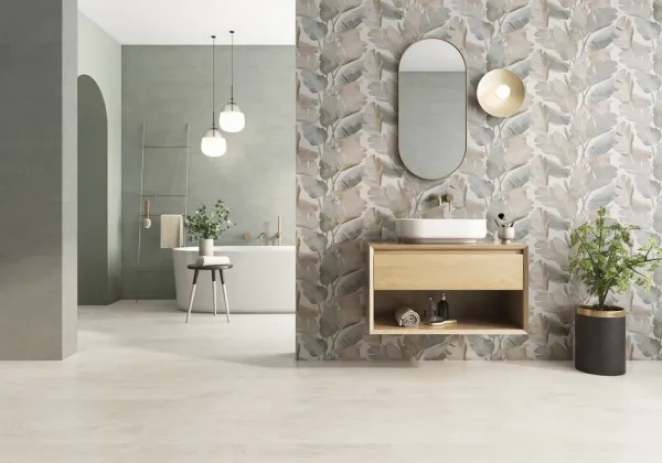 Baño con azulejos efecto monocolor, colección Enya de Colorker