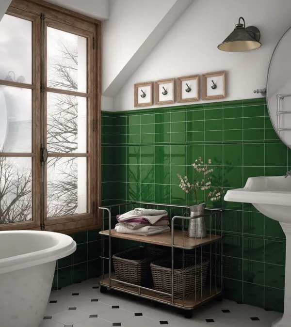 Baño con azulejos efecto monocolor, colección Evolution de Equipe