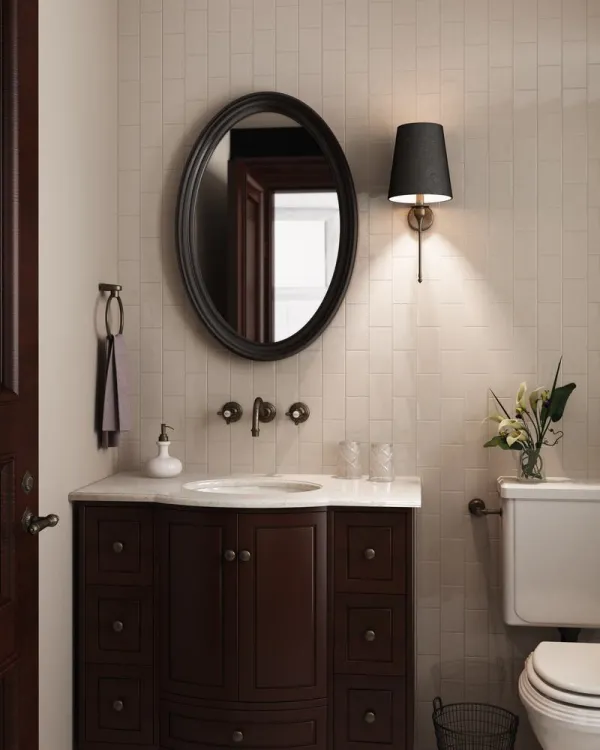 Baño con azulejos efecto monocolor en tonos cálidos, colección Evolution de Equipe