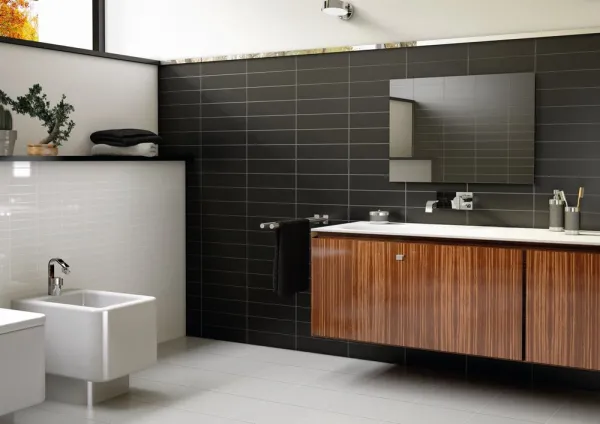 Baño con azulejos efecto monocolor, colección Evolution de Equipe