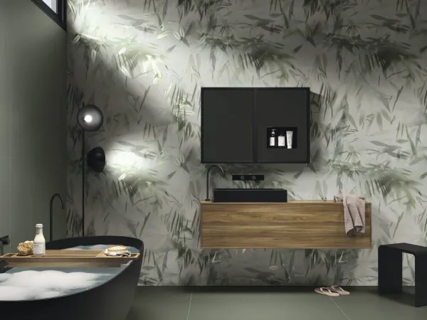 Baño con azulejos efecto monocolor, colección Four seasons de Ape