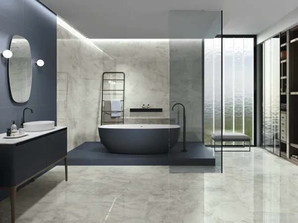 Baño con azulejos efecto monocolor, colección Four seasons de Ape