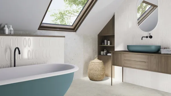Baño con azulejos efecto monocolor, colección Genuine de Ape