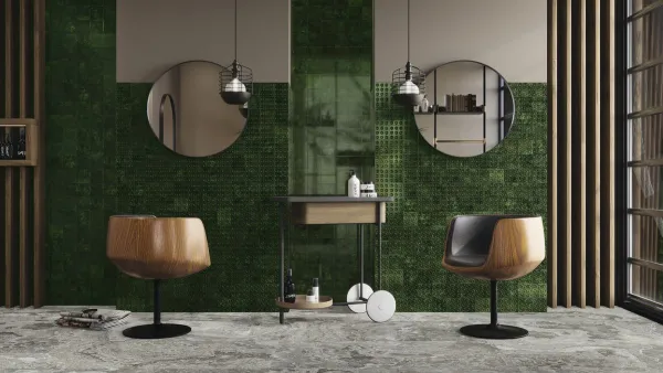 Baño con azulejos efecto monocolor, colección Genuine de Ape