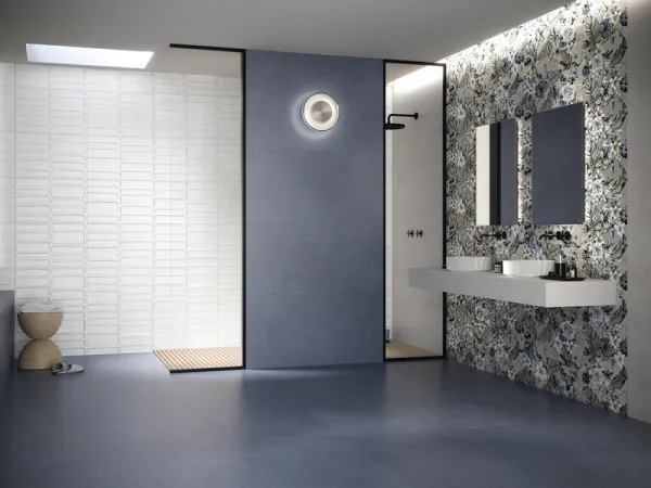 Baño con azulejos efecto monocolor, colección Gravity de Cifre